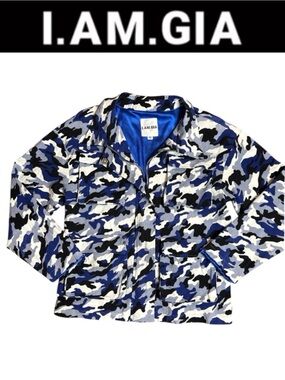 I.AM.GIA TARANTINO BLUE CAMO UTILITY JACKET ROYAL BLUE LINED STREETWEAR SIZE XS